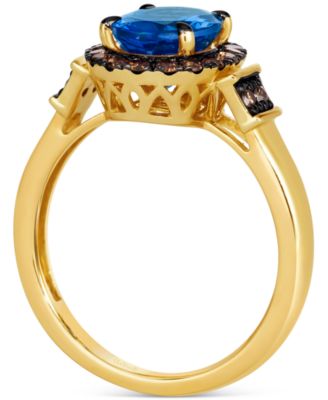 Chocolatier Blueberry Tanzanite (1-3/4 ct. t.w.) & Chocolate Diamonds (3/8 ct. t.w.) Oval Halo Ring in 14k Gold