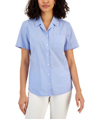 Karen Scott - Women's Gingham Short-Sleeve Camp Collar Shirt