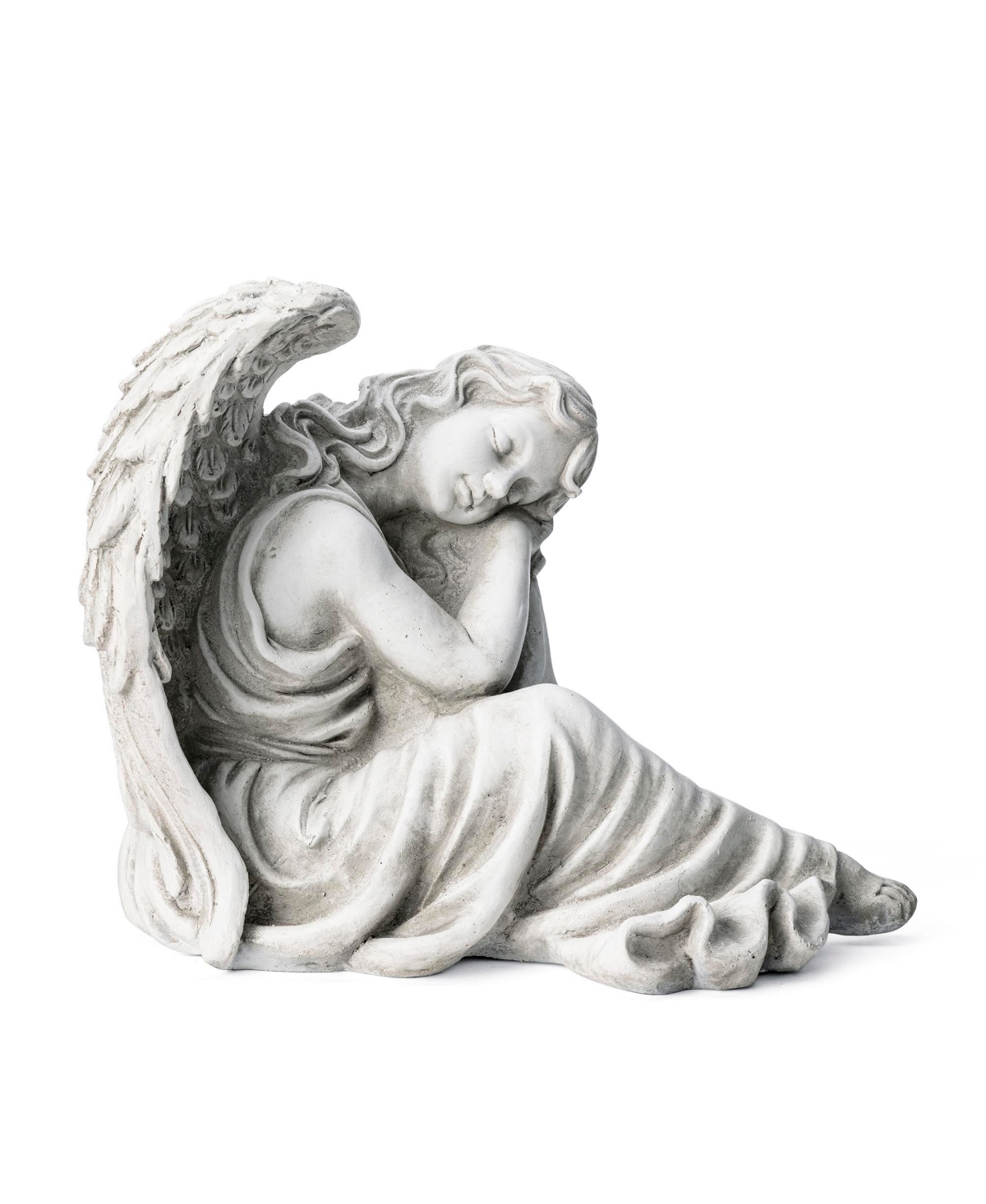 Glitzhome 15''h Magnesium Oxide Sleeping Angel Garden Statue In White