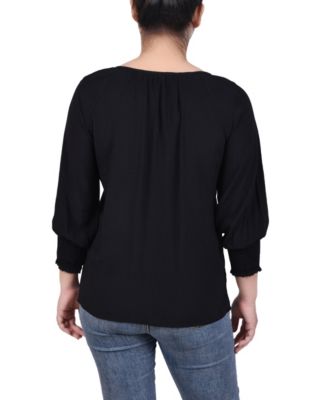 Petite Button Front 3/4 Sleeve Blouse