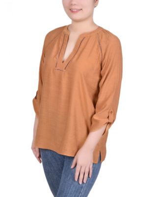 Petite Raglan Sleeve Split Neck Blouse