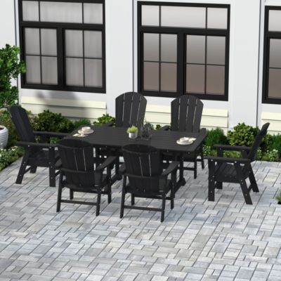 7 Piece Outdoor Patio Dining Table and Adirondack Armchair Set