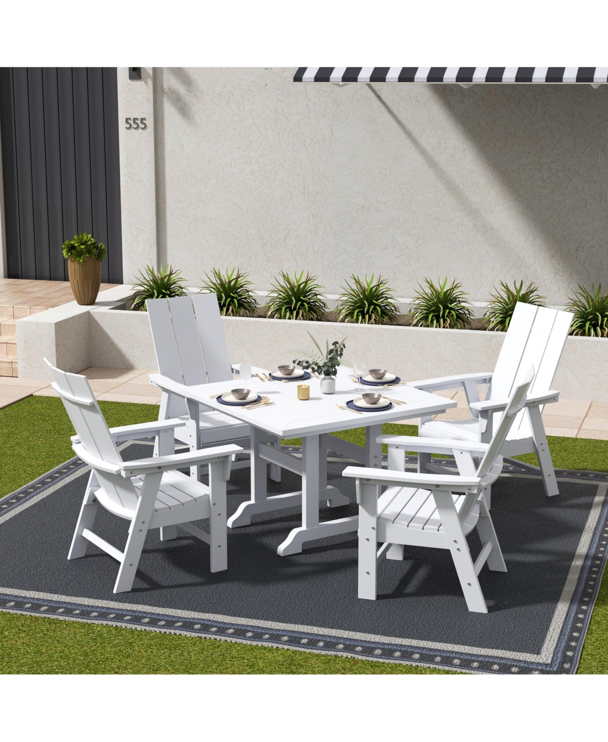 WestinTrends 5 Piece Outdoor Patio Dining Square Table and Modern Armchair Set
