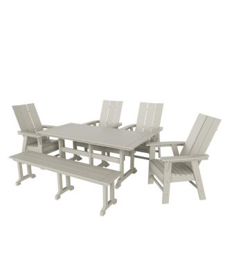 6 Piece Outdoor Patio Dining Table and Armchair Dining Bench Set