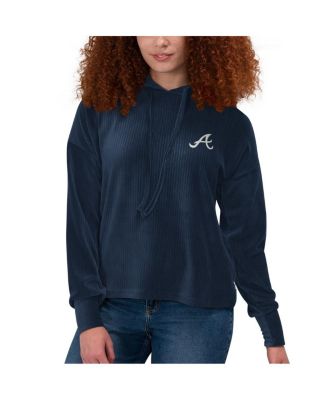 Women's Navy Atlanta Braves End Line Pullover Hoodie
