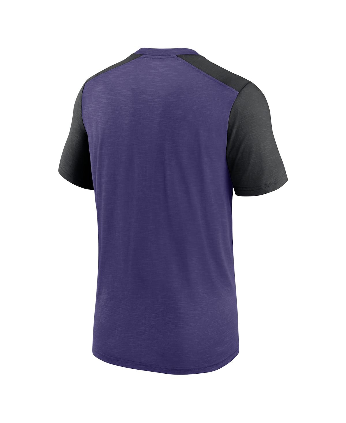 Shop Nike Men's  Heathered Purple, Heathered Black Baltimore Ravens Color Block Team Name T-shirt In Heathered Purple,heathered Black