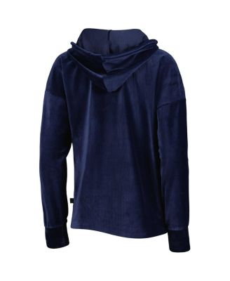 Women's Navy Atlanta Braves End Line Pullover Hoodie