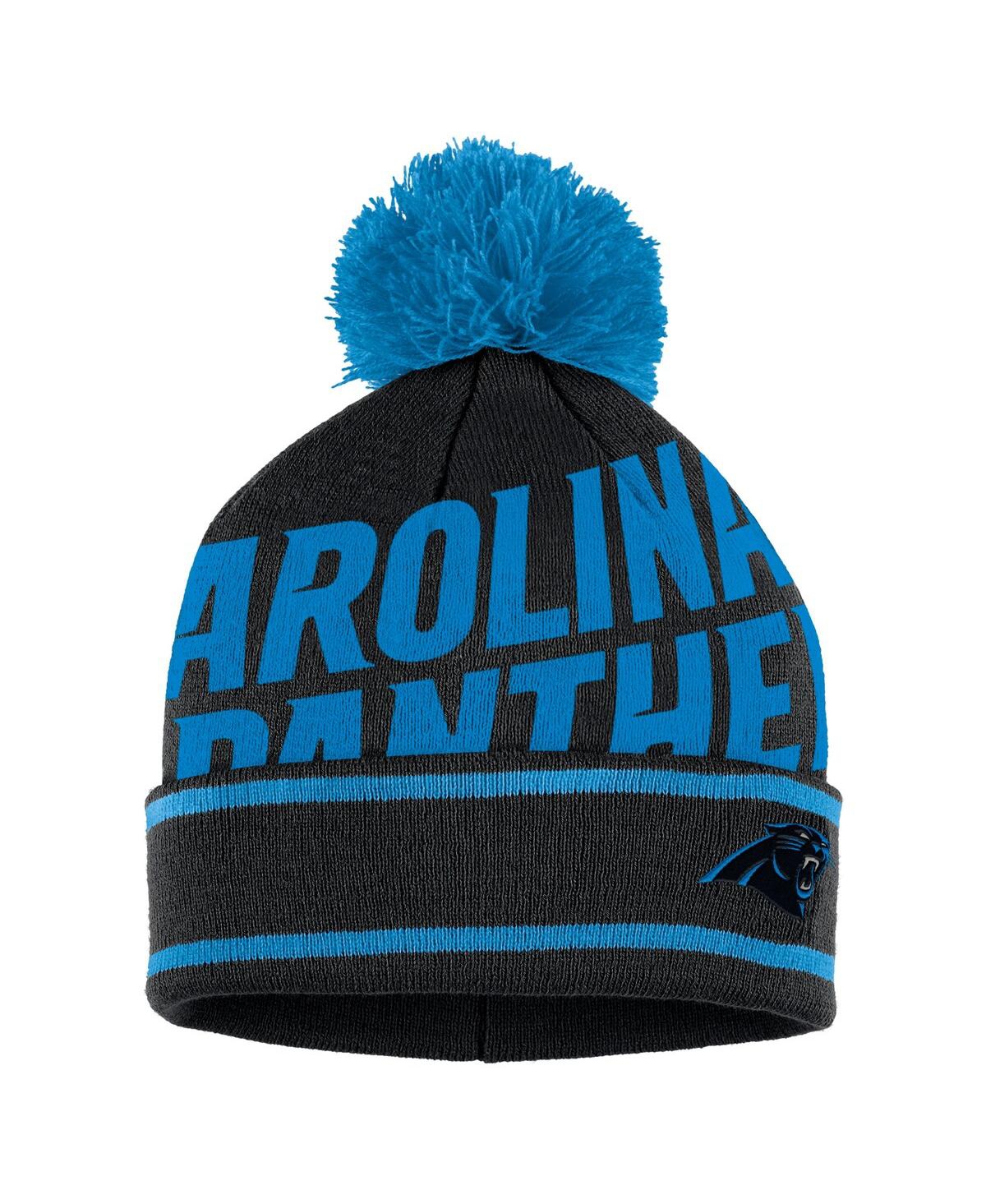 Shop Wear By Erin Andrews Women's  Black Carolina Panthers Double Jacquard Cuffed Knit Hat With Pom And Gl