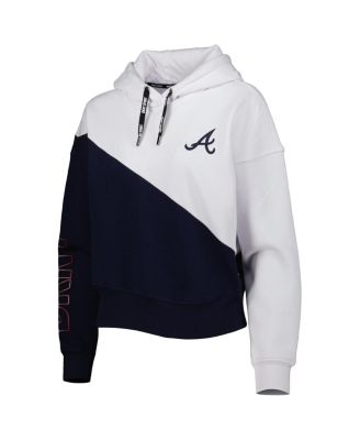 Women's Navy, White Atlanta Braves Bobbi Colorblock Pullover Hoodie