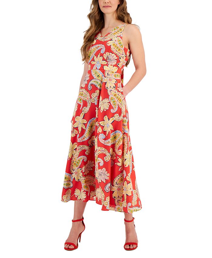 Tahari ASL Women's Paisley-Print Tie-Back Maxi Dreess - Macy's