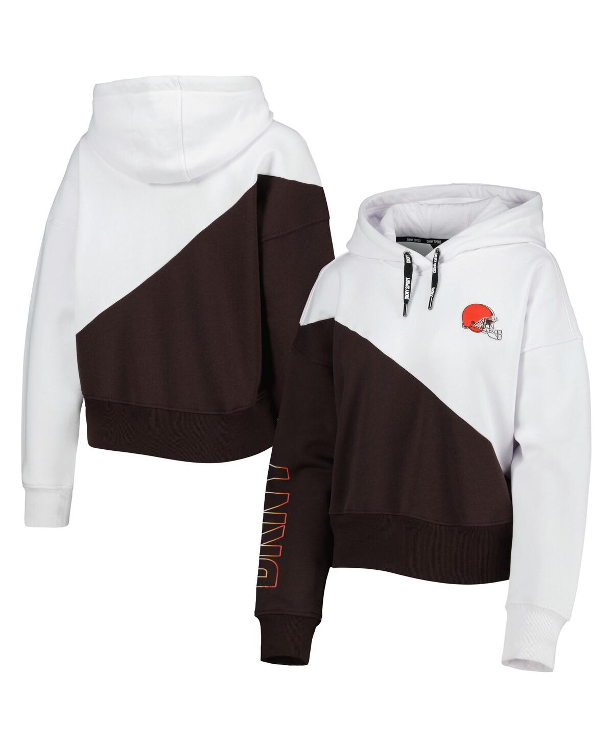Shop Dkny Women's  Sport White, Brown Cleveland Browns Bobbi Color Blocked Pullover Hoodie In White,brown