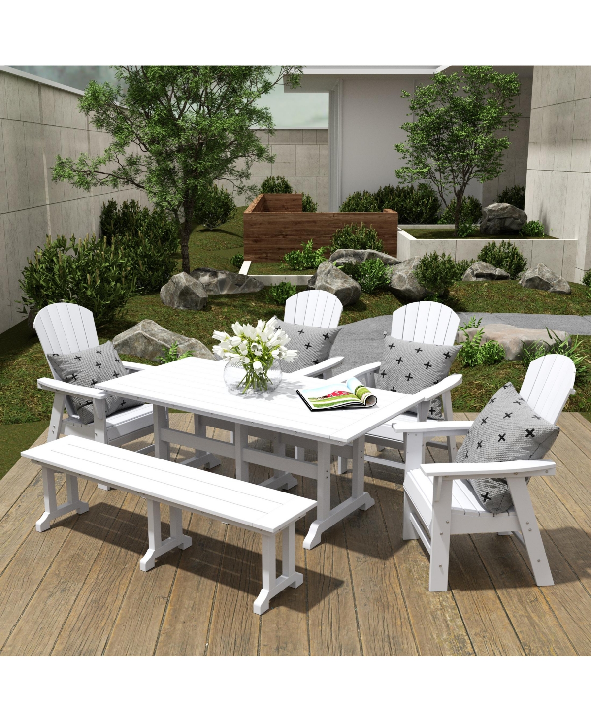 WestinTrends 6 Piece Outdoor Patio Dining Table and Armchair Dining Bench Set