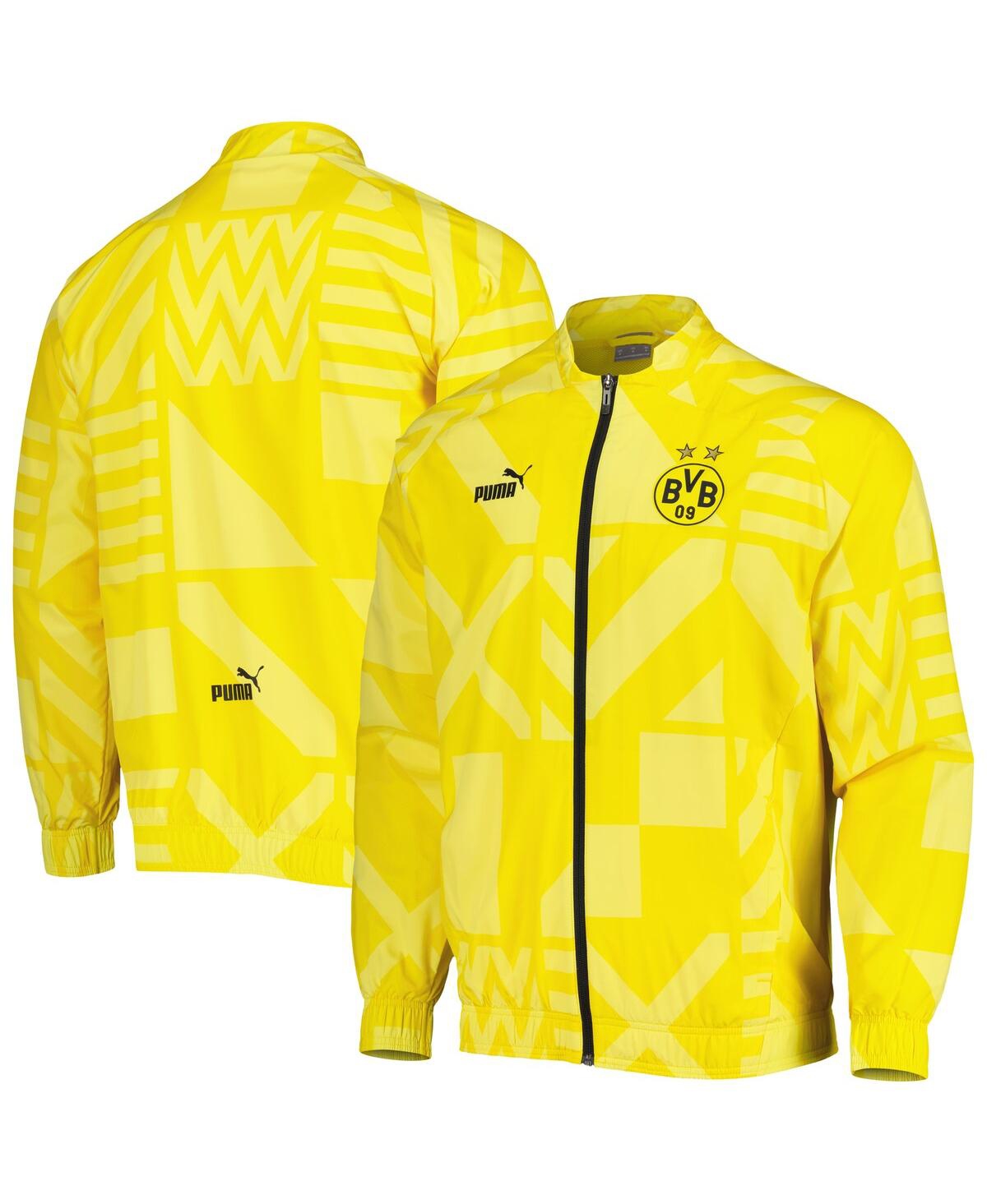 Shop Puma Men's  Yellow Borussia Dortmund Pre-match Raglan Full-zip Training Jacket