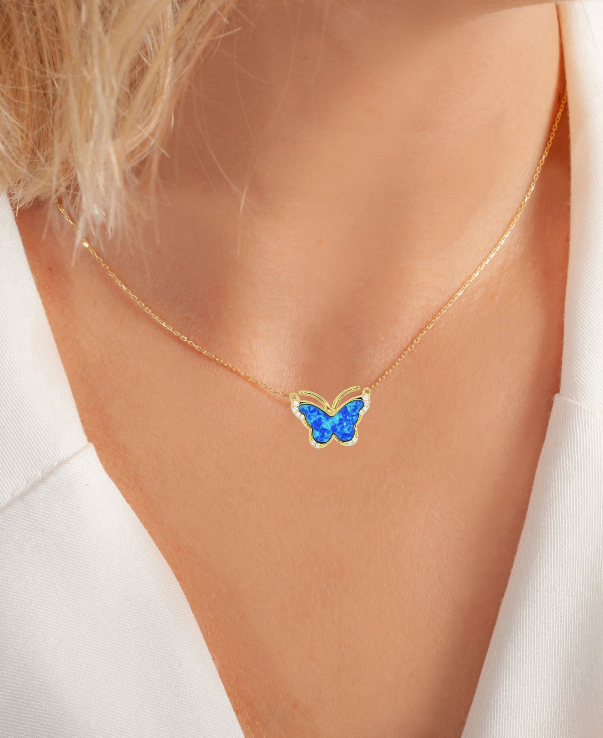 2-Pc. Set Lab-Grown Opal & Cubic Zirconia Butterfly Pendant Necklace & Matching Stud Earrings