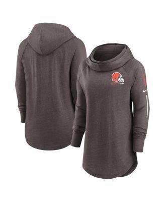 Women's Heathered Brown Cleveland Browns Minimal Statement Raglan Funnel Neck Pullover Hoodie