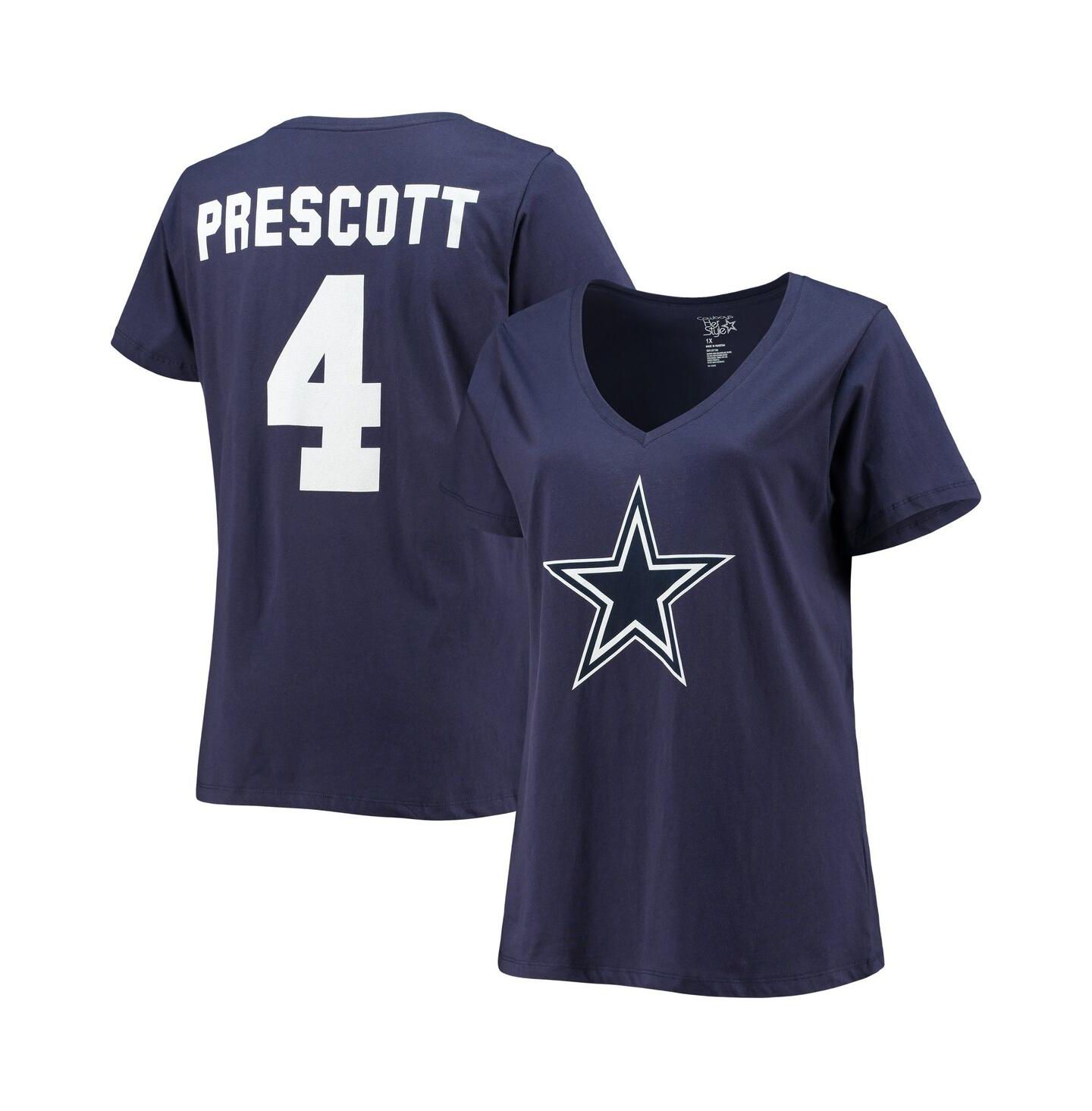 Женская футболка Fanatics Dak Prescott Navy Dallas Cowboys Plus Size Name and Number V-Neck — фото 4