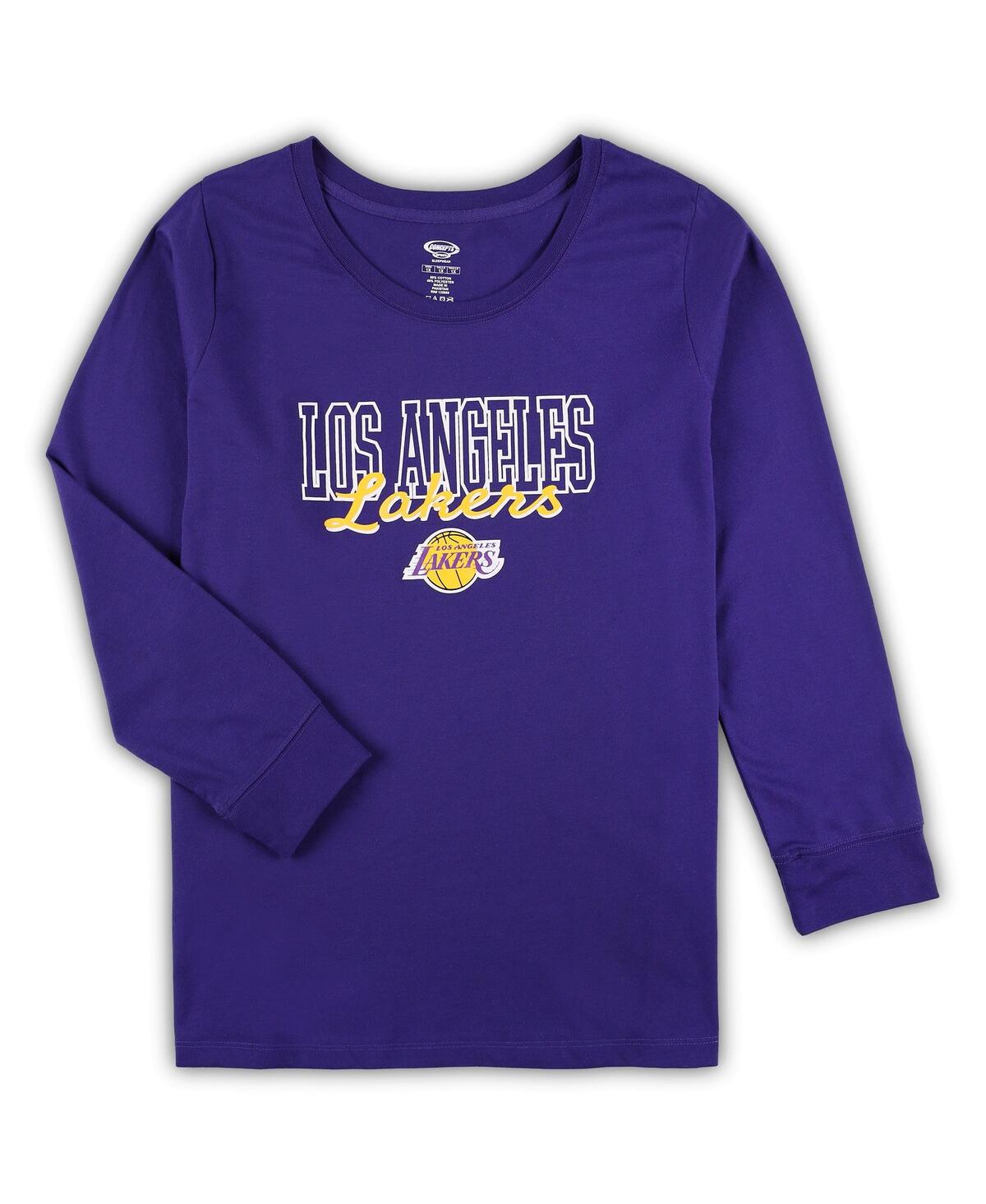 Women's Concepts Sport Heather Gray Los Angeles Lakers Plus Size Long Sleeve T-shirt and Shorts Sleep Set - Heather Gray