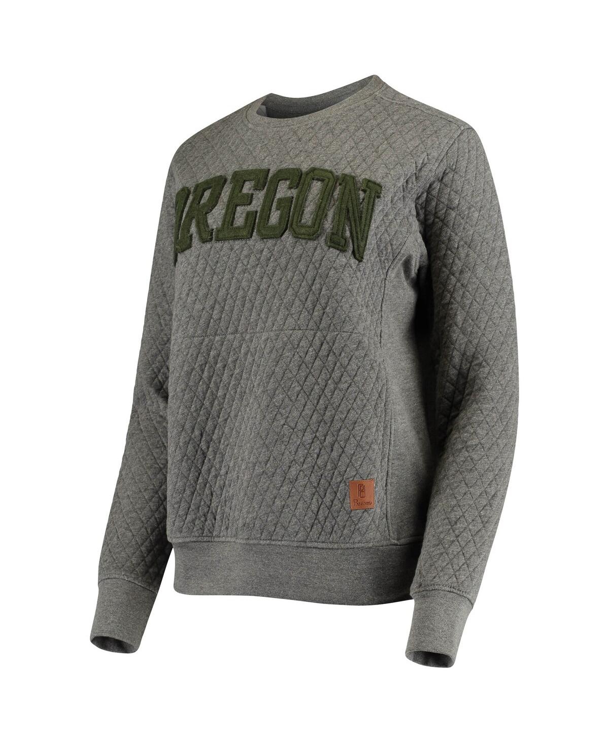 Women's PressboxOregon Ducks Moose Quilted Pullover Sweatshirt - Heather Charcoal