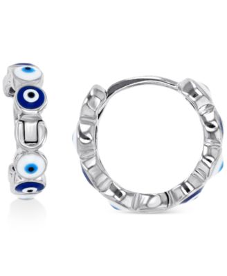 Macy's - Evil Eye Hoop Earrings in Sterling Silver or 14k Gold over Sterling Silver, .47"