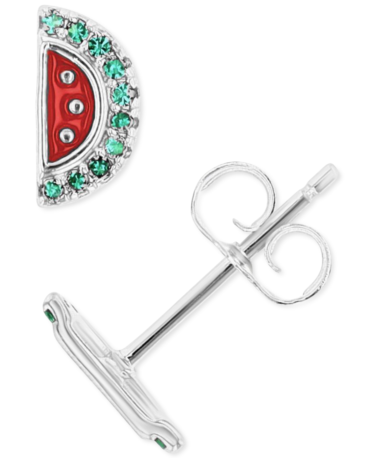 Cubic Zirconia & Enamel Watermelon Stud Earrings in 14k Gold-Plated- STERLING SILVER