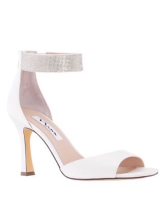 Nina DEZZIE Women's Open Toe Heels - Rhinestone Ankle Strap, 3.5 Inch Heel, Zipper Back