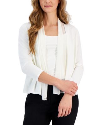 Kasper - Women's Mixed-Media Open-Front Cardigan Jacket
