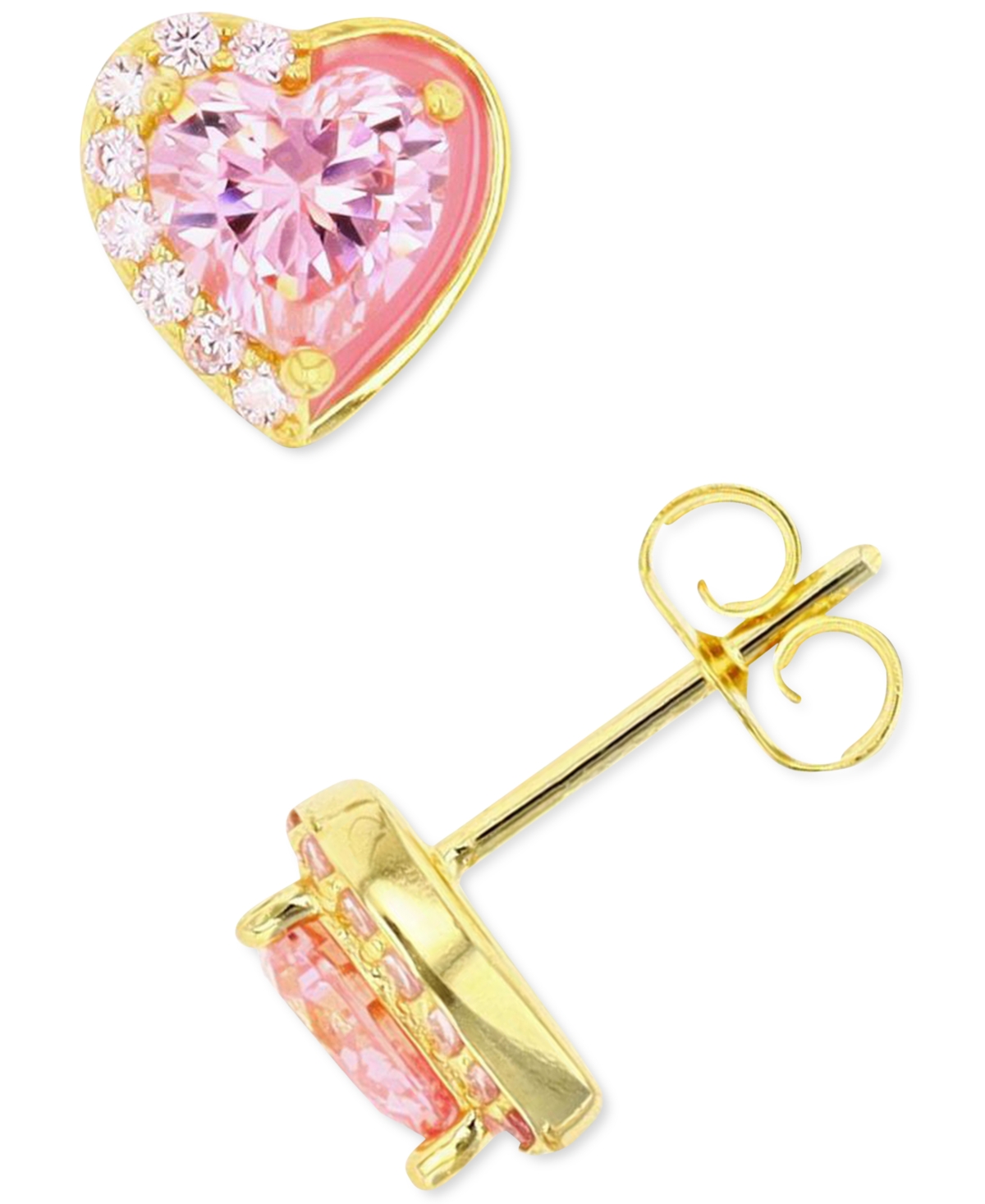 Macy's Pink And White Cubic Zirconia Heart Stud Earrings In Sterling Silver Or 14k Gold Over Sterling Silve