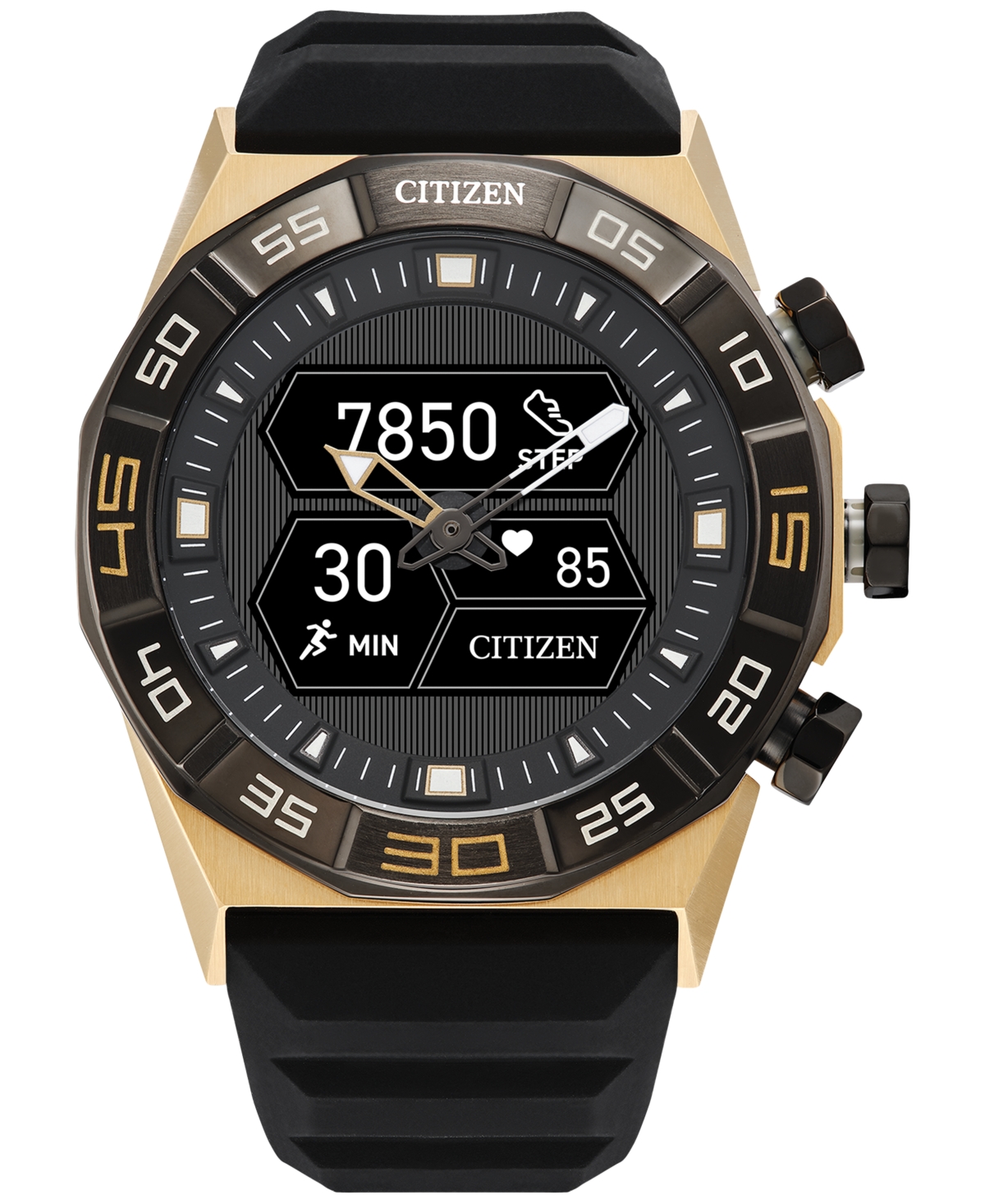 Citizen Men's Cz Smart Hybrid Black Silicone Strap Smart Watch 44mm In Gold-tone