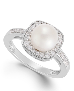 image of Cultured Freshwater Pearl (8mm) and Diamond (1/4 ct. t.w.) Ring in 14k White Gold