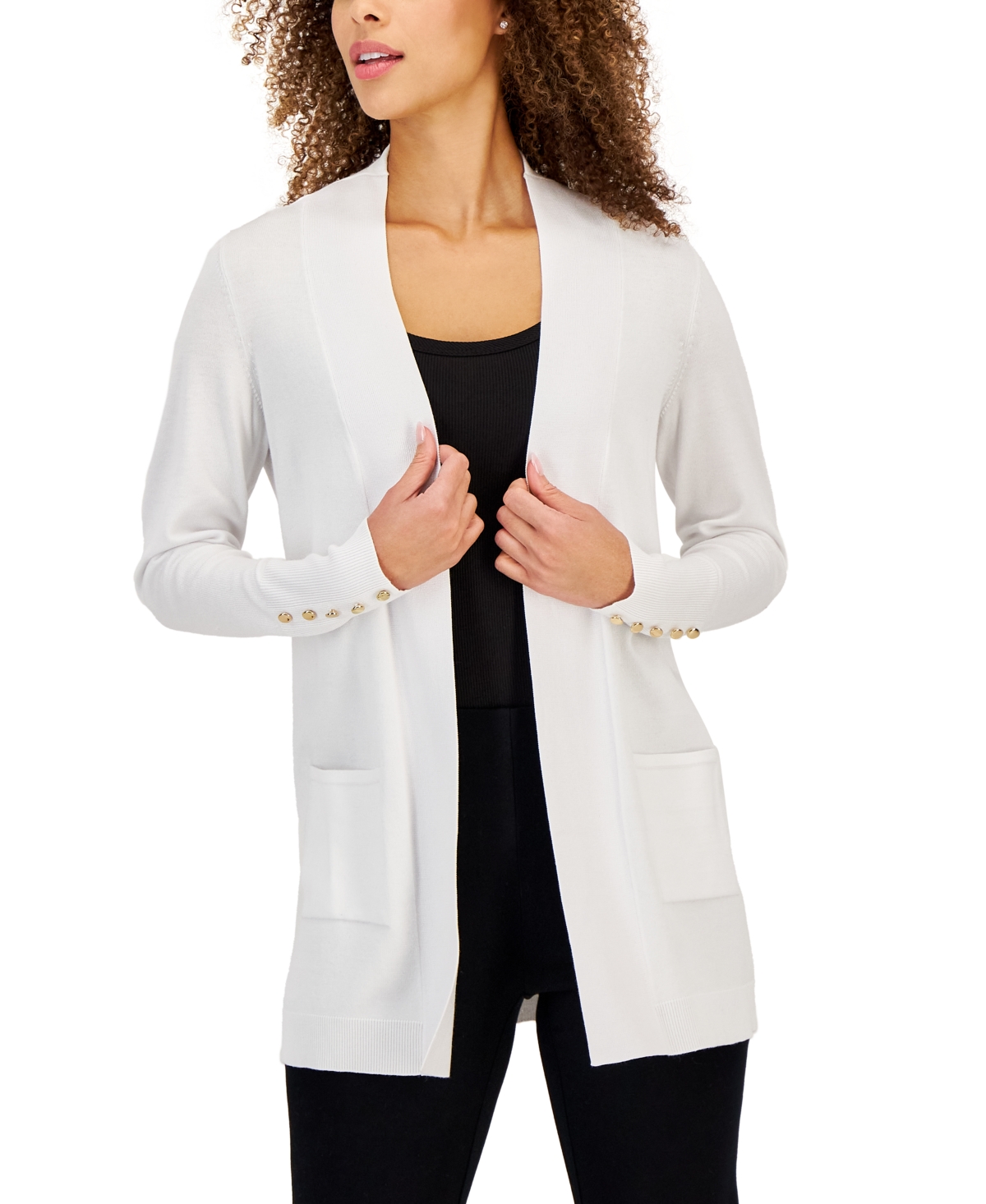 Jm Collection Plus Size Open-front Long-sleeve Cardigan, Created For Macy's In Bright White
