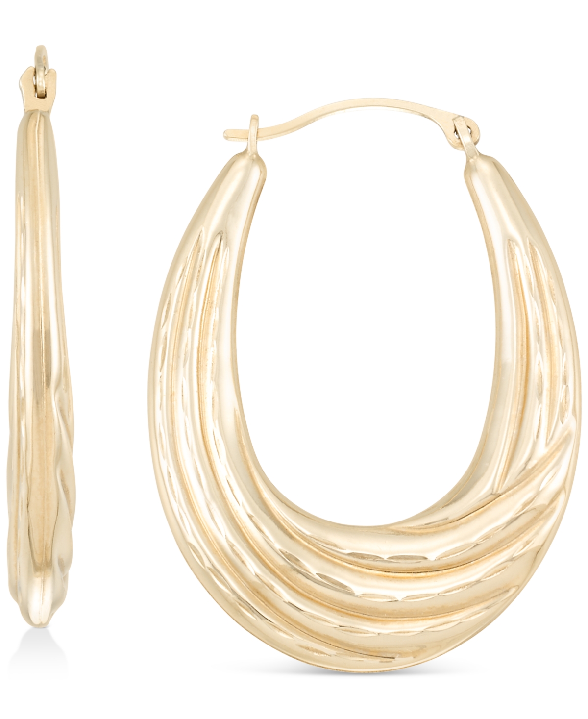 Macy's Textured Graduated Oval Hoop Earrings In 14k Gold, 3/4" In Yellow Gold