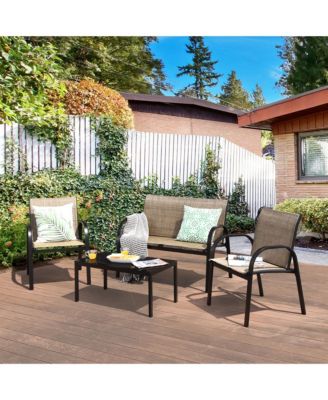 4 PCS Patio Furniture Set Sofa Coffee Table Steel Frame Garden