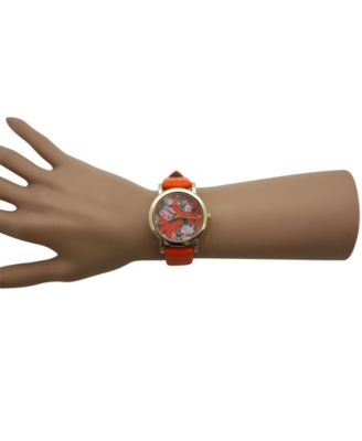 Orange Solid Colors with Flowers Details Women Watch