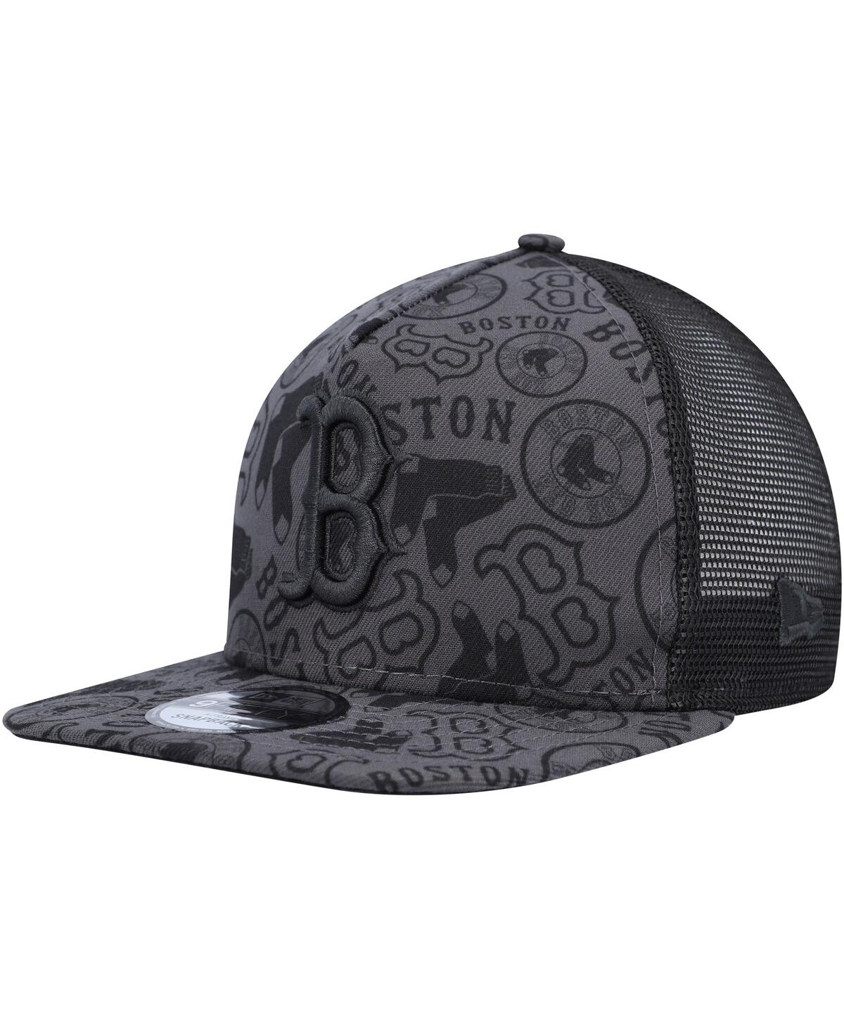 Men's New EraBoston Red Sox Repeat A-Frame 9FIFTY Trucker Snapback Hat - Black