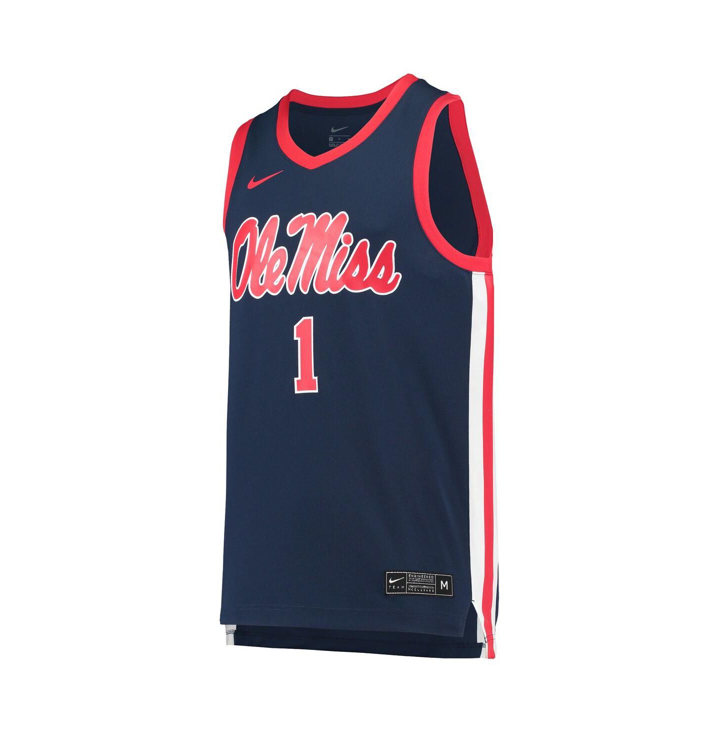 Мужской топ Nike #1 Navy Ole Miss Rebels Replica Basketball Jersey — фото 3