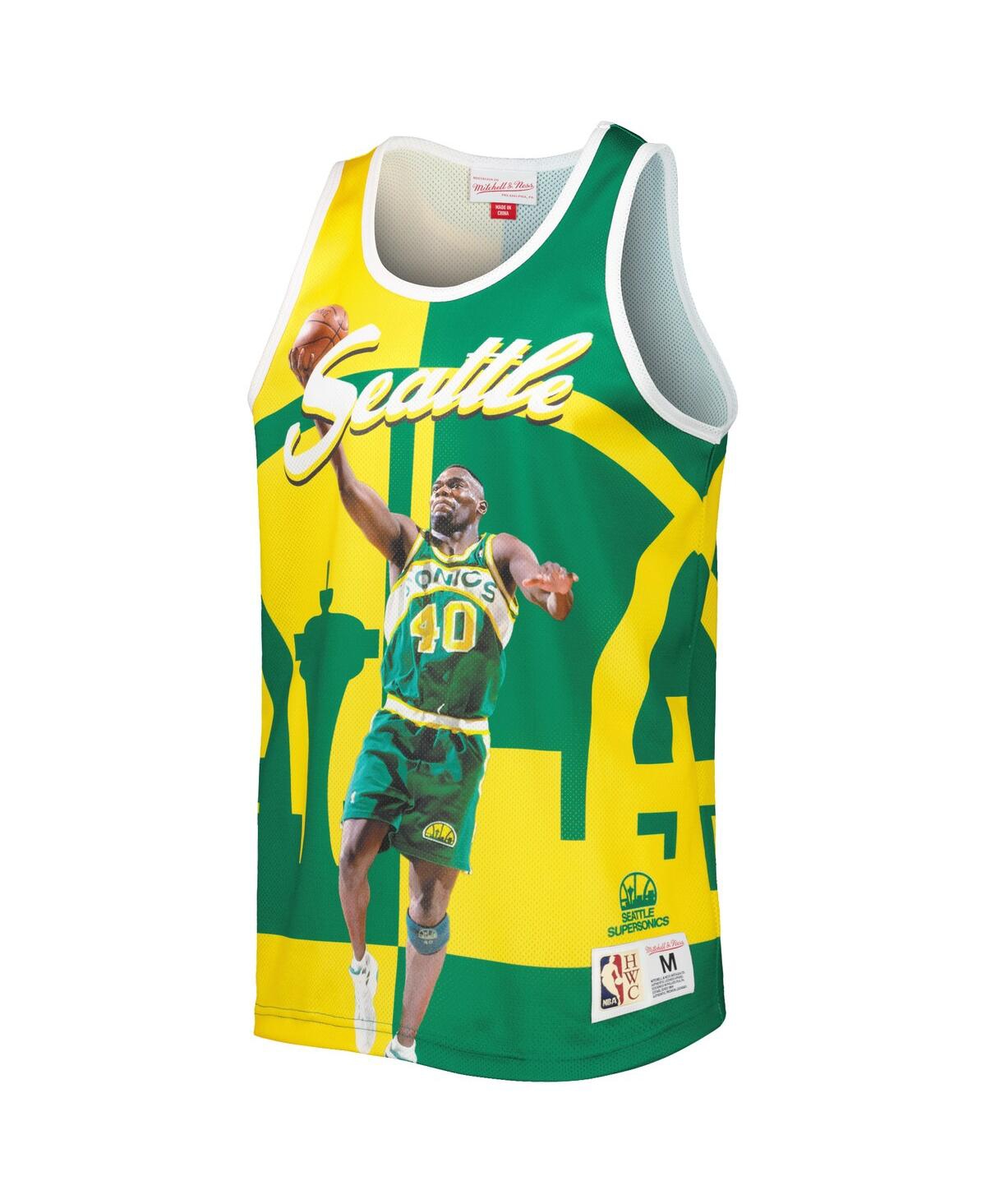 Mitchell & Ness Men's  Shawn Kemp Green, Gold Seattle Supersonics Sublimated Player Tank Top In Green,gold