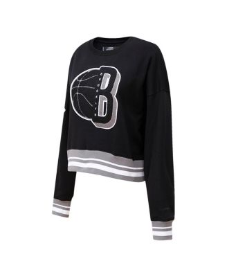 Women's Black Brooklyn Nets Mash Up Pullover Sweatshirt