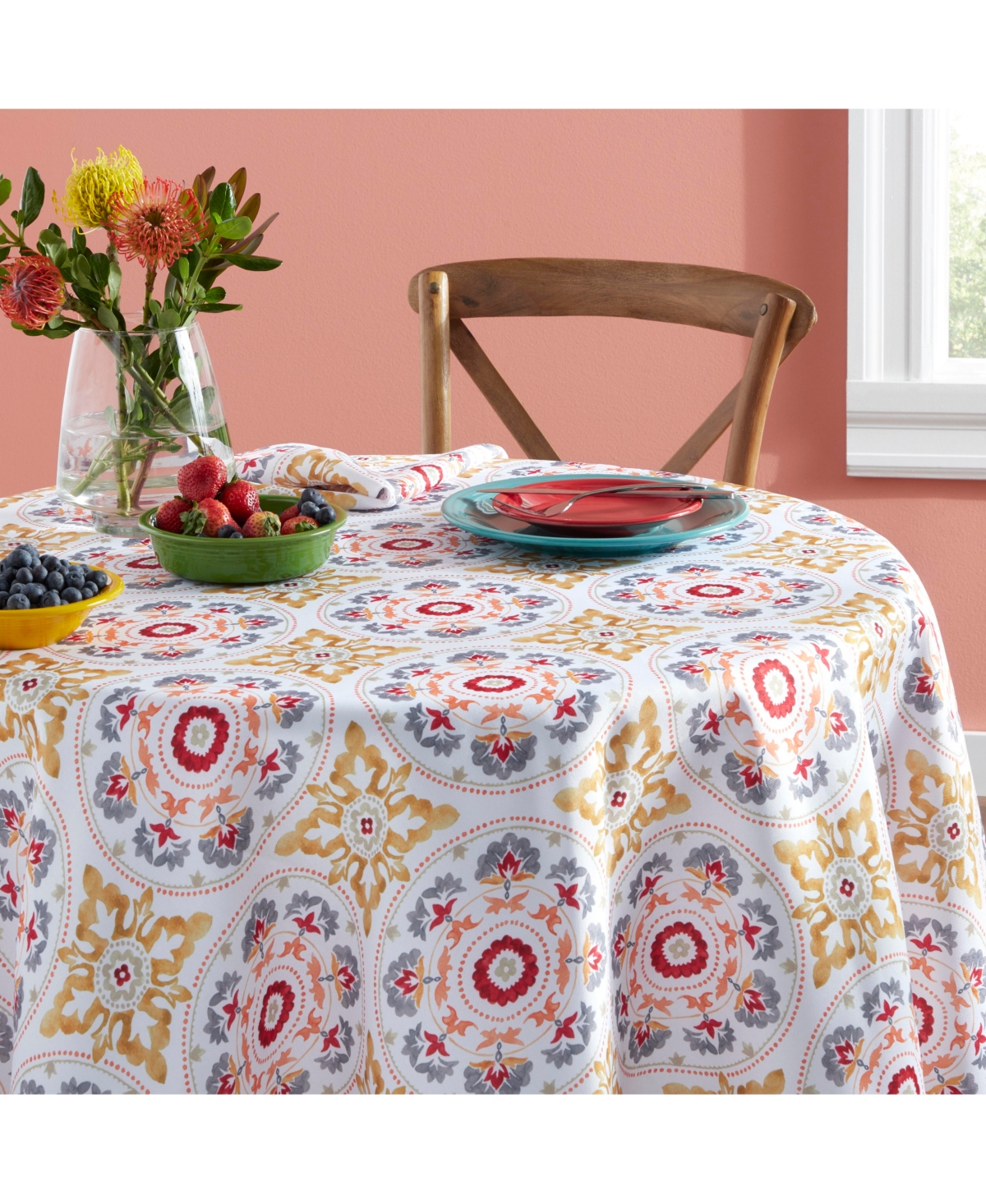 Fiesta Positano Tile Tablecloth 70" Round In Warm Orange