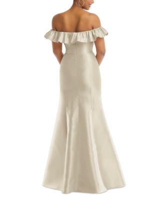 Women's Off-the-Shoulder Ruffle Neck Satin Trumpet Gown