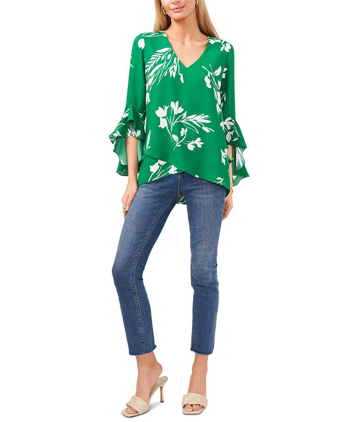 Vince Camuto Womens Floral Whisper Printed Flutter Sleeve Blouse Macys 