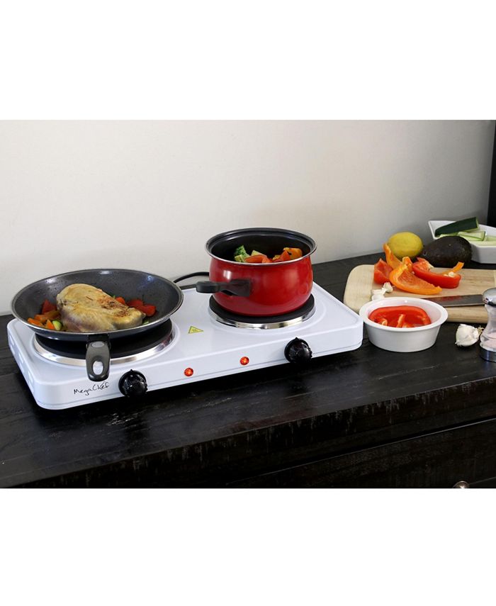 MegaChef Electric Dual Burner Cooktop Buffet Range in Sleek White Macy's
