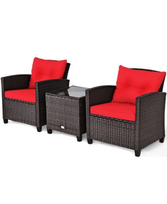 3PCS Patio Rattan Furniture Set Cushioned Sofa Coffee Table Garden