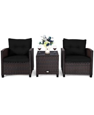 3 Piece Rattan Patio Furniture Set with Cushions, Outdoor Conversation Sofa Set