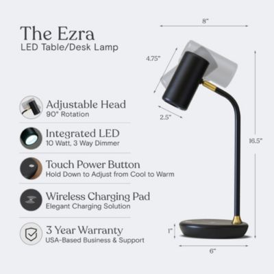 Ezra 16.5" LED Table Lamp with Wireless Charging Pad and Rotating Shade
