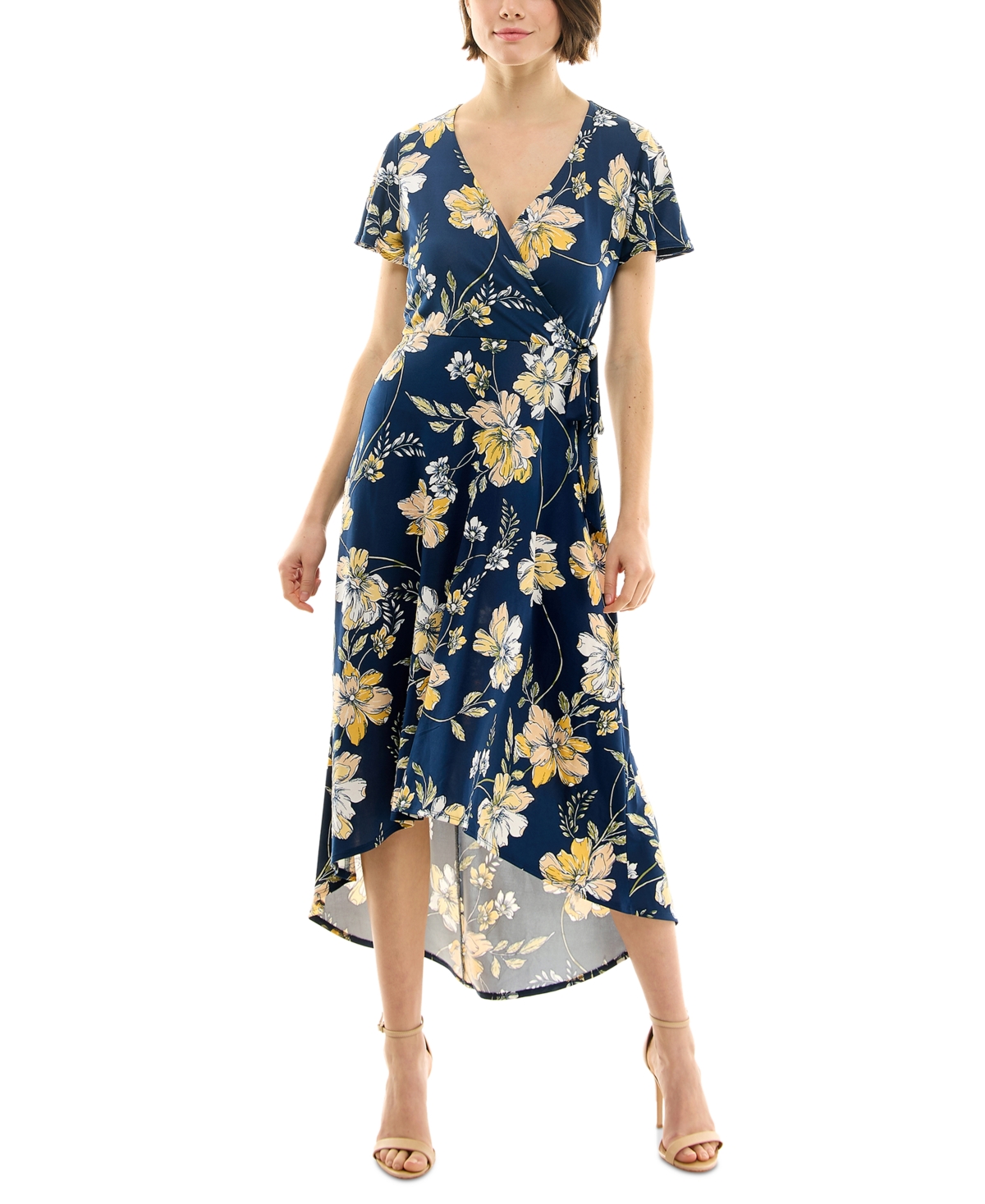 Bcx Juniors' Floralprint Highlowhem Wrap Dress In Pat E Navy Floral ModeSens