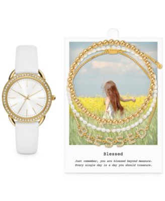 Jessica Carlyle - Women's White Strap Watch 35mm Gift Set