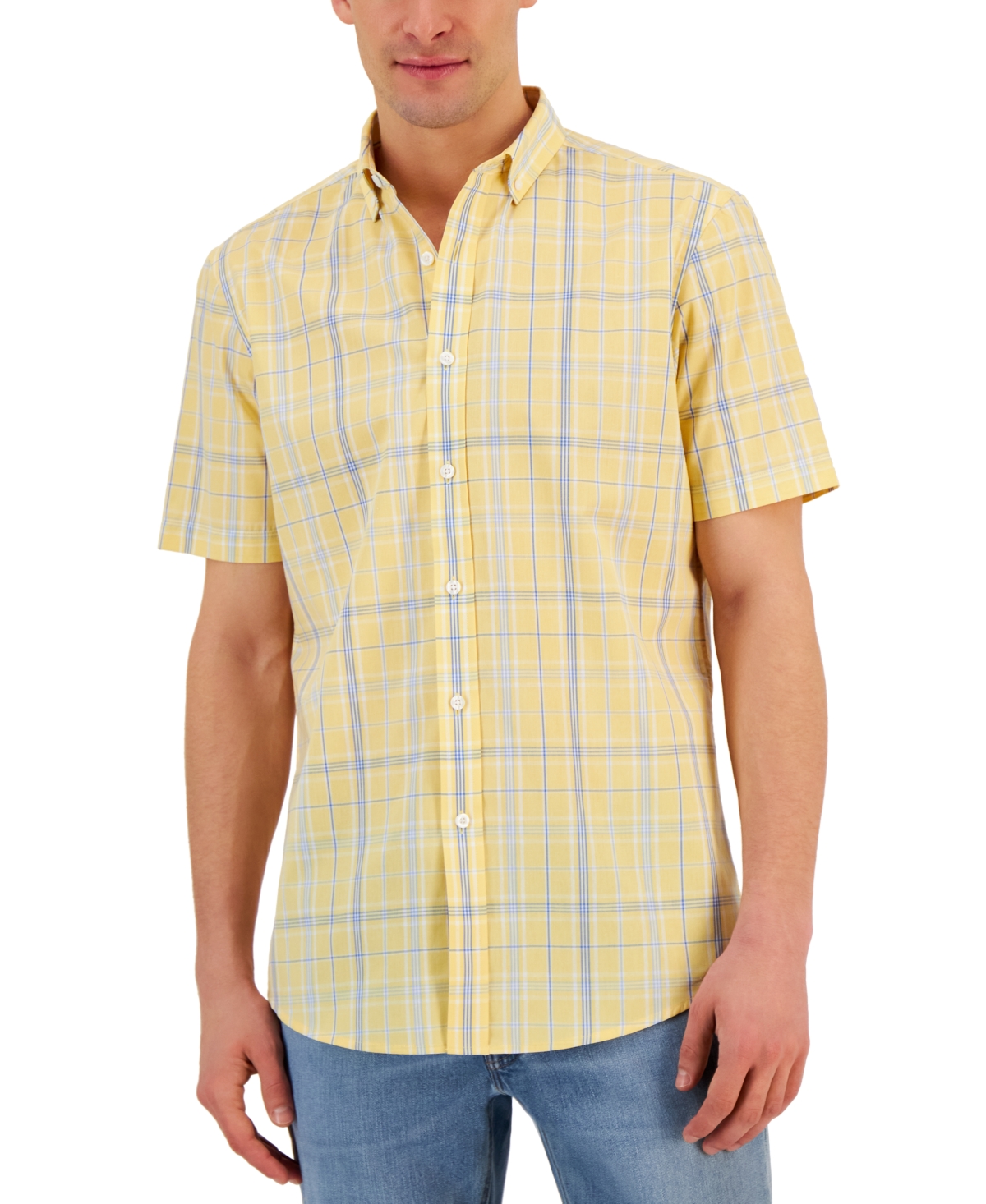 Club Room Men's Short Sleeve Printed Shirt, Created For Macy's In Bright White