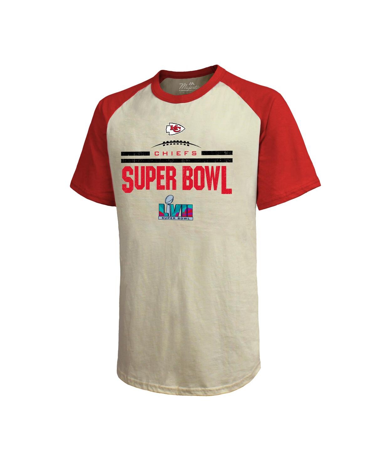 Shop Majestic Men's  Threads Cream, Red Kansas City Chiefs Super Bowl Lvii Goal Line Stand Raglan T-shirt In Cream,red