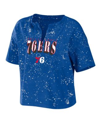 Women's Royal Philadelphia 76ers Bleach Splatter Notch Neck T-shirt