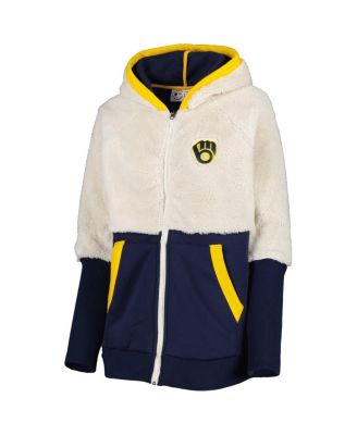 Women's Oatmeal, Navy Milwaukee Brewers Shuffle It Raglan Full-Zip Hoodie